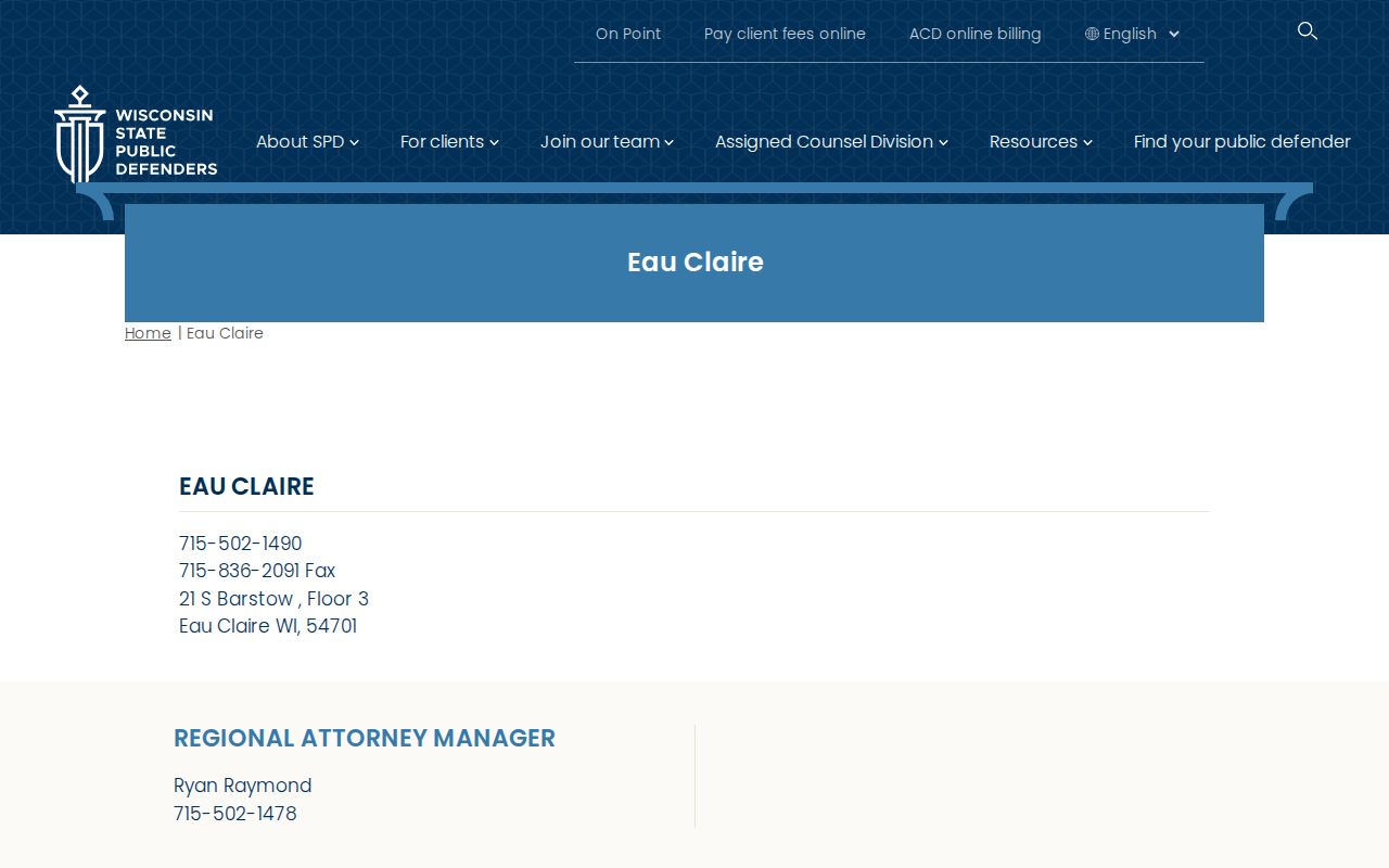 State Public Defender office serving Eau Claire County court cases