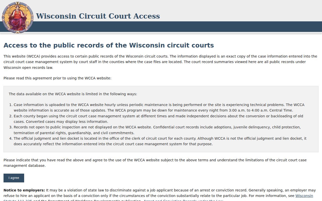 WCCA form for Eau Claire County criminal case records