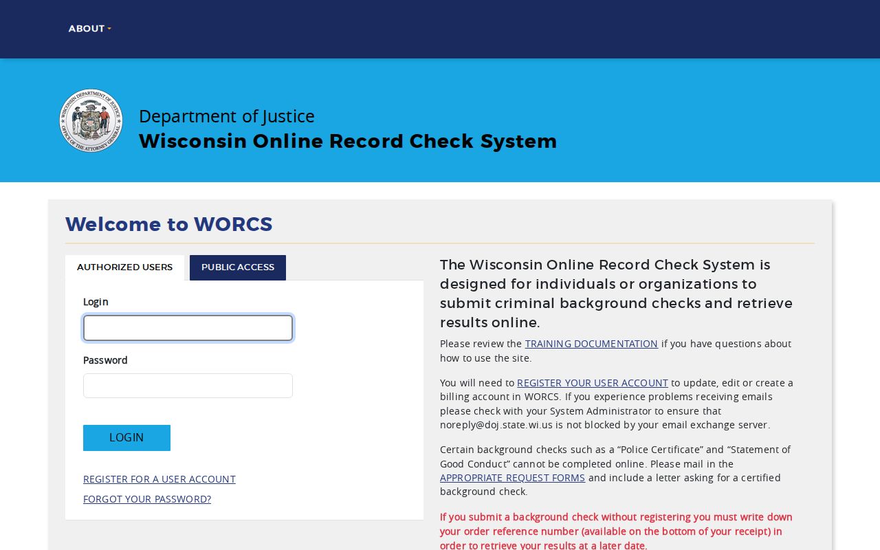 Eau Claire County criminal history WORCS search interface